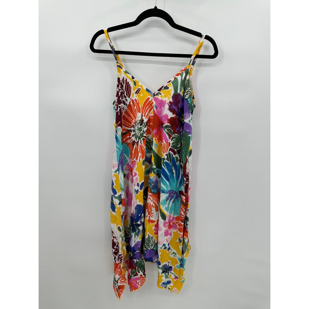 Jams World Floral Dress Midi Spaghetti Strap Artsy Colorful Hawaiian Size XS